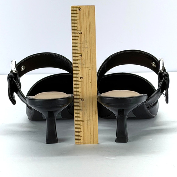 Soda Black Pointed Toe Mules Kitten Heels Buckle Straps Sze 8.5 Slip On Business - Picture 5 of 10